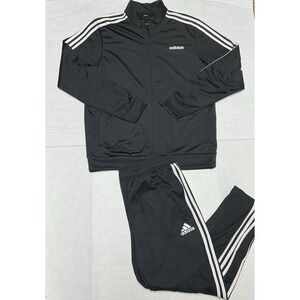 Adidas Essentials Men's Warm-up 3 Stripes Track Suit Jacket & Pants Large Black